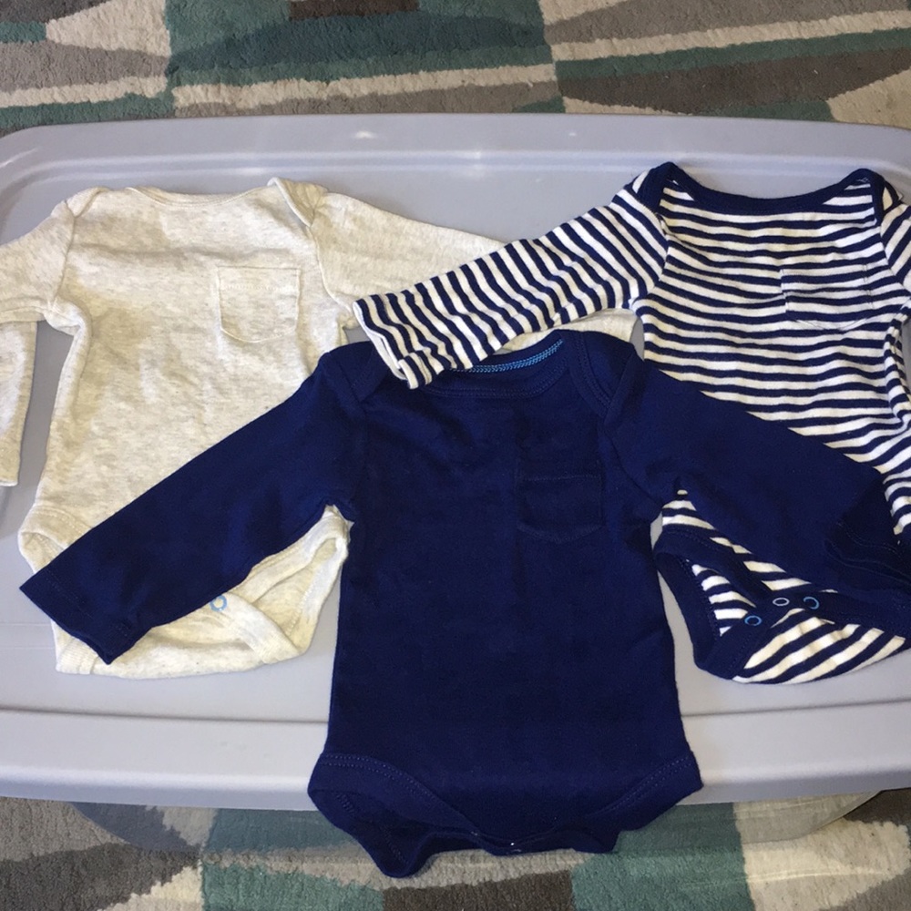 3 Newborn clouds Island long sleeve onesies.
